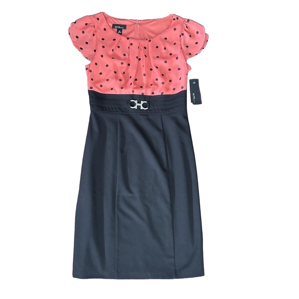 New Alyx petite coral pink & black with polka dots mini cocktail dress size 2 P
